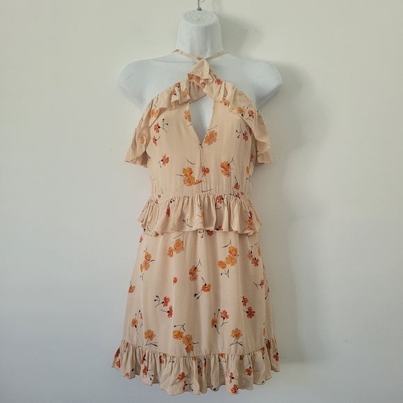 Majorelle Lolita Ruffled Mini Dress Floral Print Nude Size Medium - Picture 2 of 12